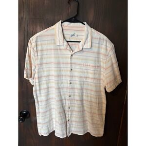 Fair Harbor Mens XL Short Sleeve Button Down Shirt Striped Pink